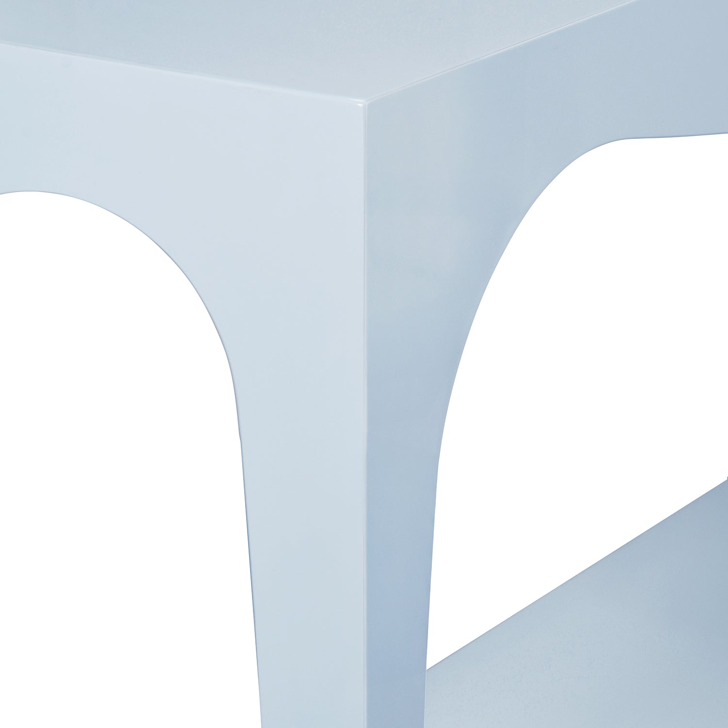 Detail of the Laverne Light Blue Console Table hardware and craftsmanship