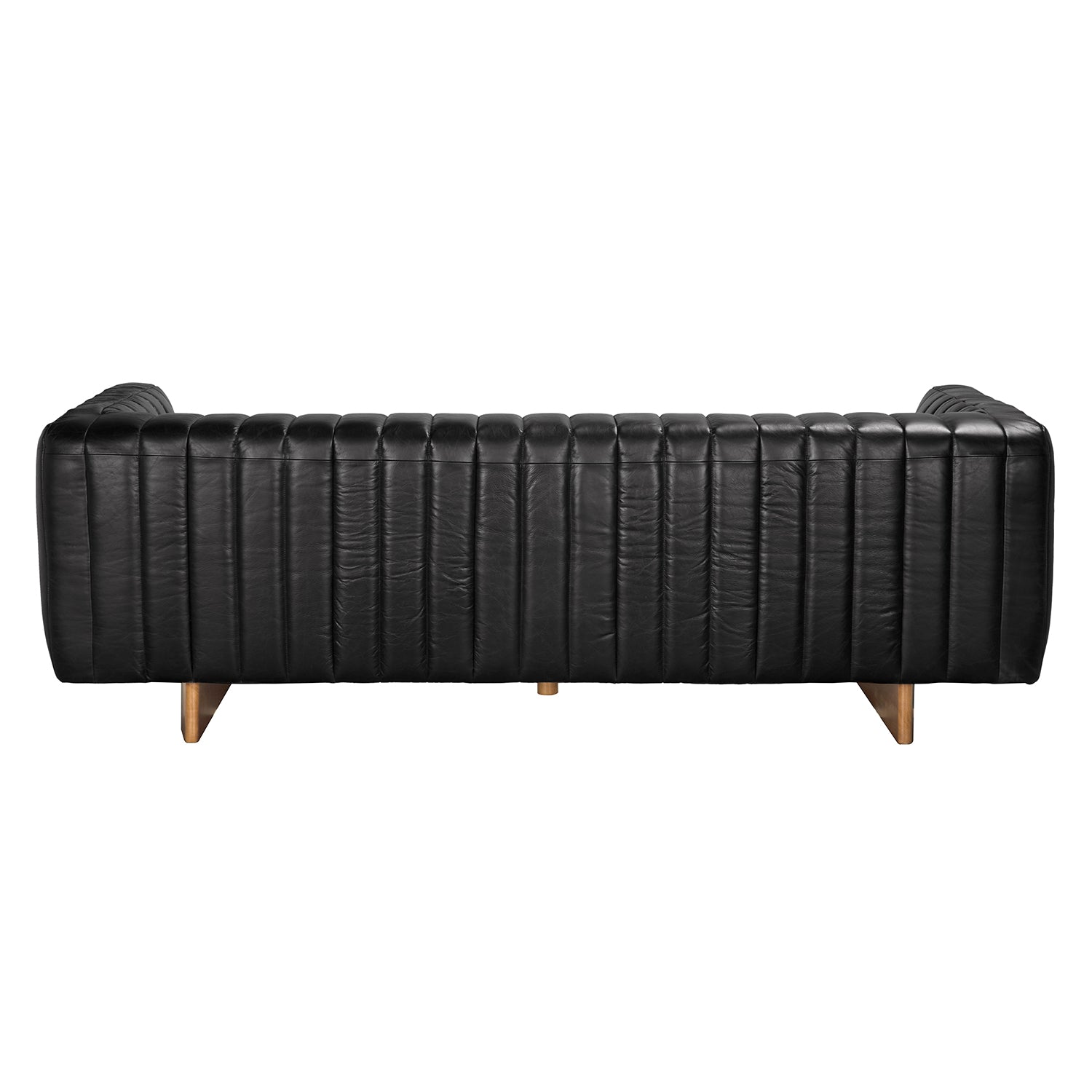 Noir Khann Leather Sofa wood base and 6-inch clearance detail