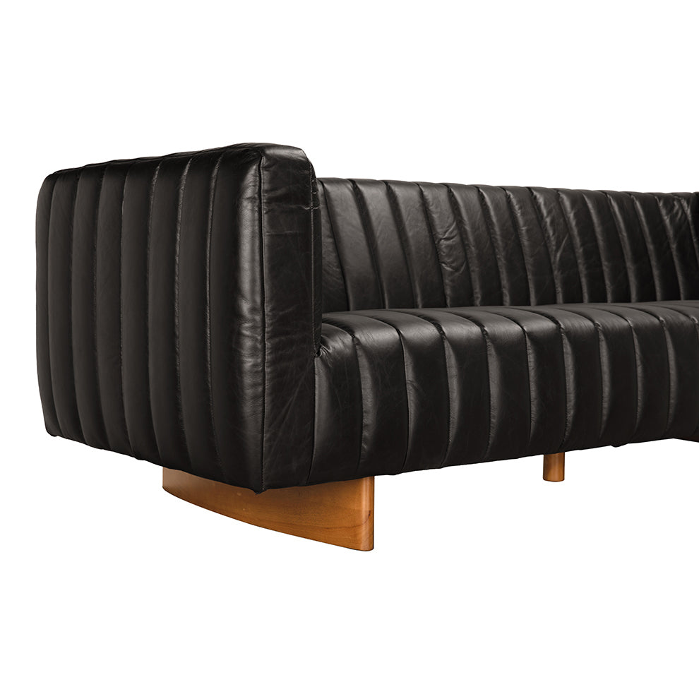 Noir Khann Leather Sofa in Ebony Black leather, angled view