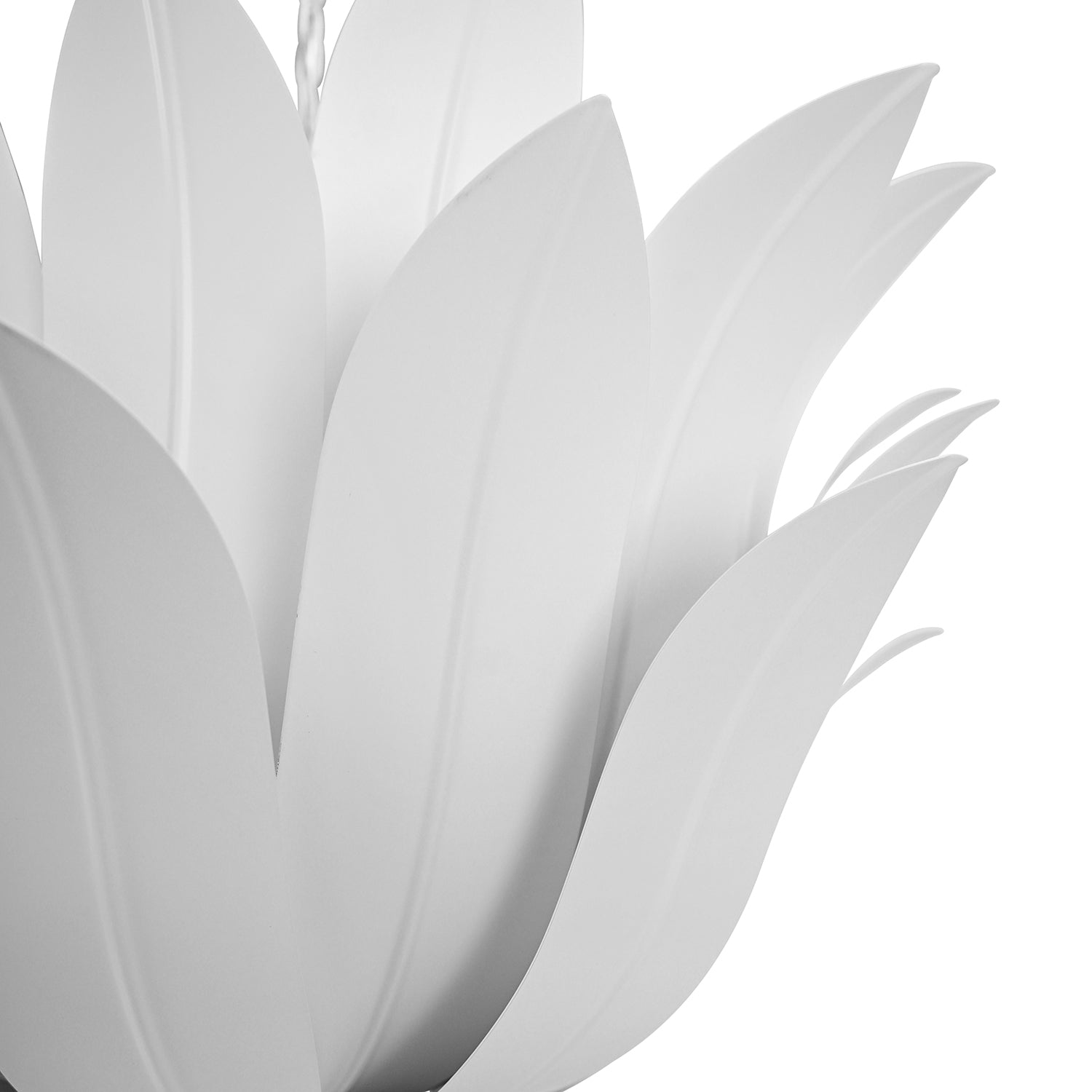Close-up of the white metal finish on the Leander White Chandelier