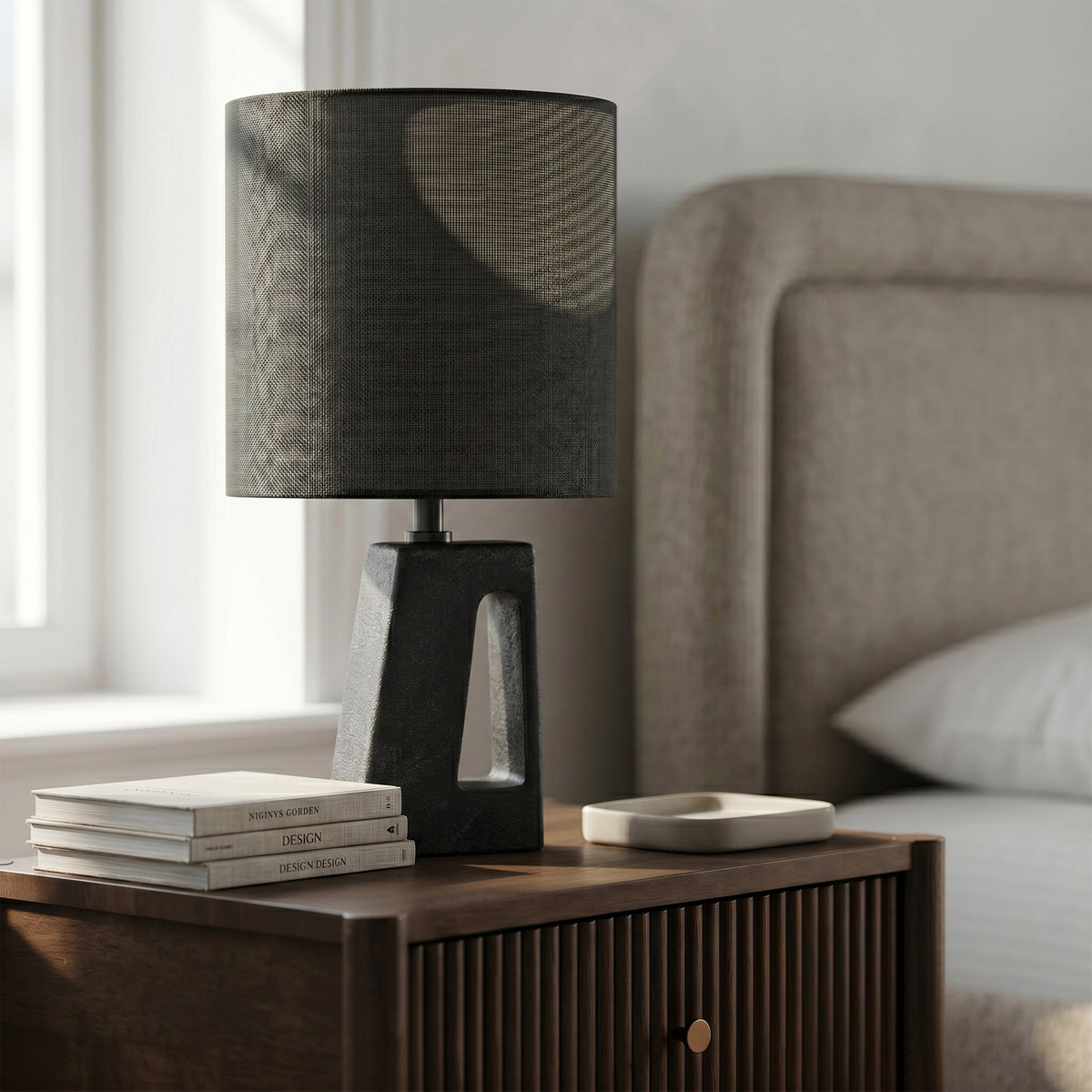 Vellum Black Genuine Marble Base And Linen Textured Fabric Shade Table Lamp