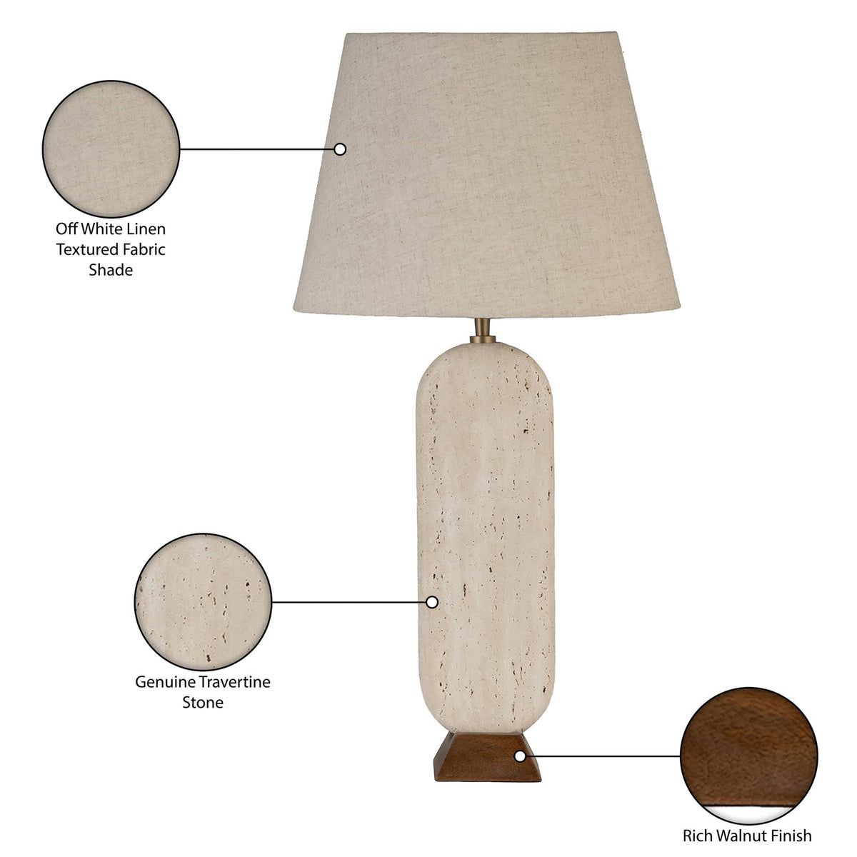 Solis Travertine Walnut Natural Travertine And Walnut Wood Base With Linen Textured Fabric Shade Table Lamp