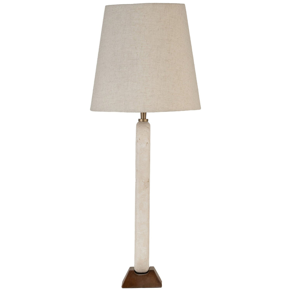 Solis Travertine Walnut Natural Travertine And Walnut Wood Base With Linen Textured Fabric Shade Table Lamp