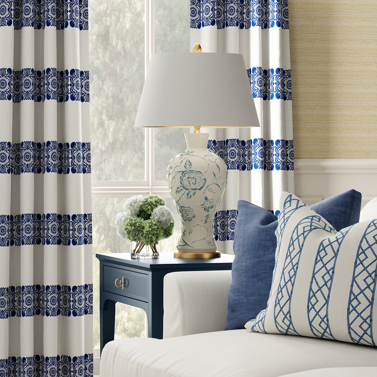 Bradburn Home Chrysanthemum Blue Table Lamp