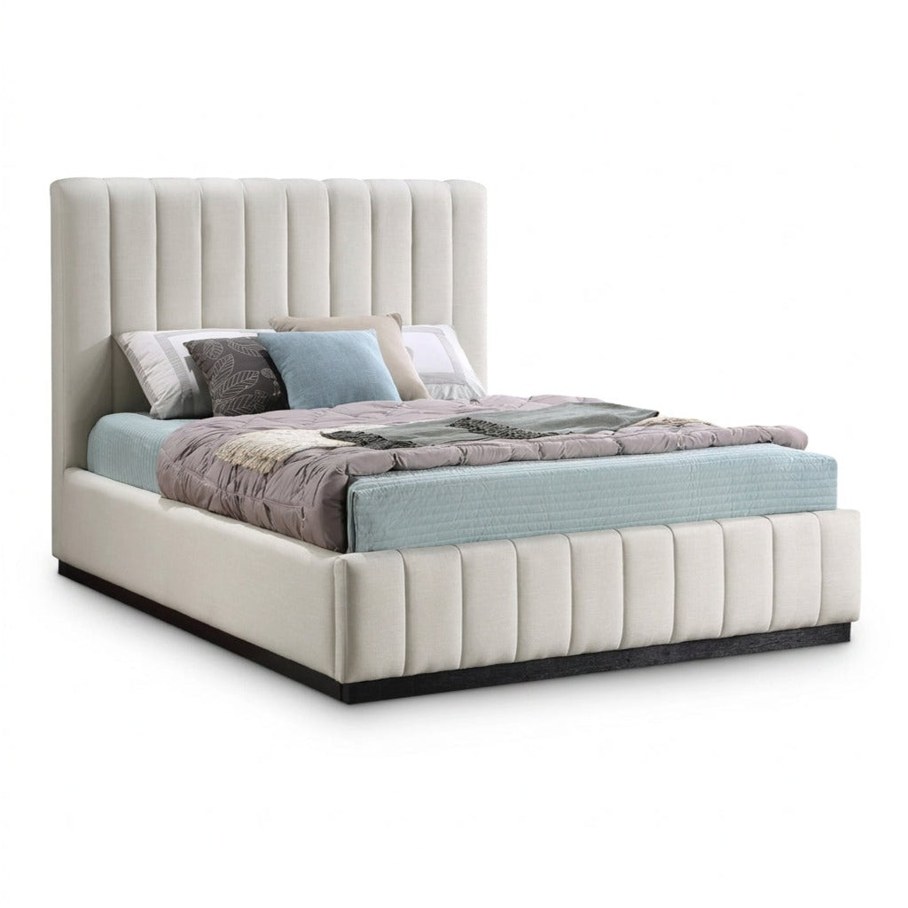 Lucia Beige Linen Textured Fabric Upholstered Bed