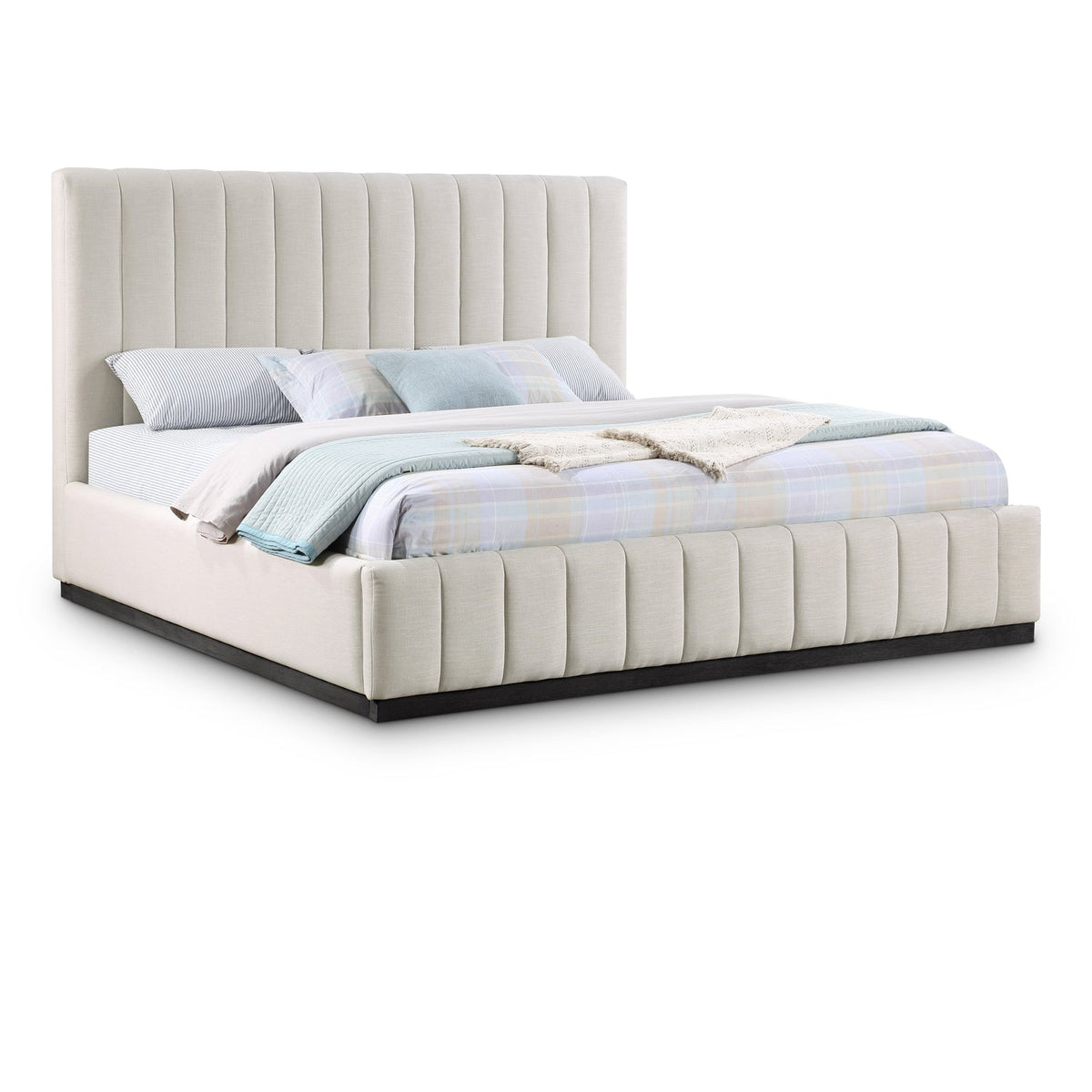 Lucia Beige Linen Textured Fabric Upholstered Bed