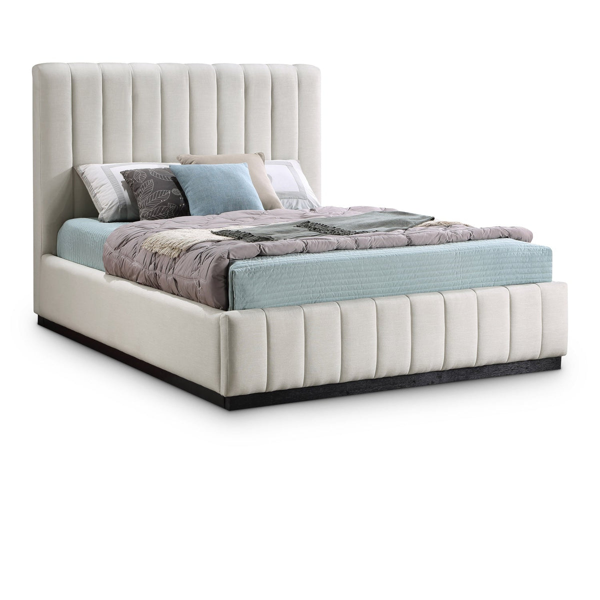 Lucia Beige Linen Textured Fabric Upholstered Bed