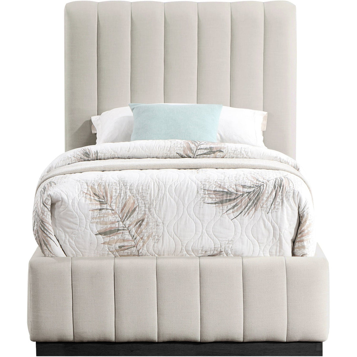 Lucia Beige Linen Textured Fabric Upholstered Bed