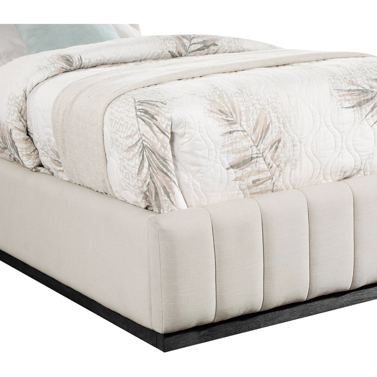 Lucia Beige Linen Textured Fabric Upholstered Bed