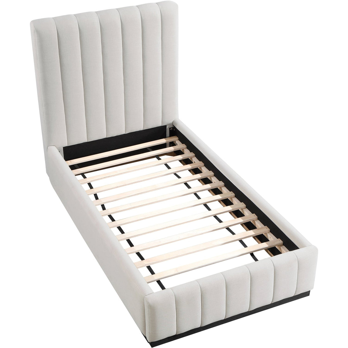 Lucia Beige Linen Textured Fabric Upholstered Bed