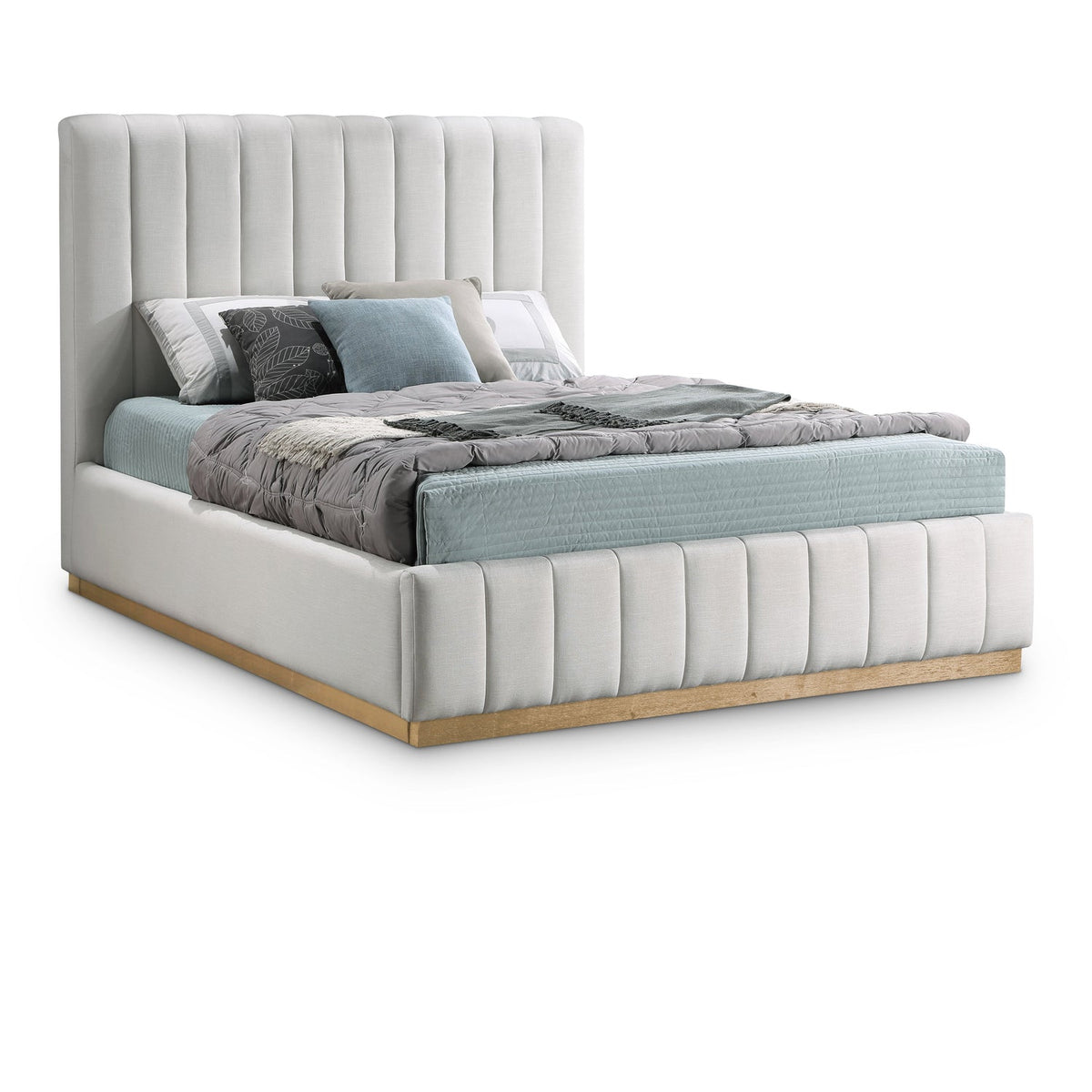 Lucia Cream Linen Textured Fabric Upholstered Bed