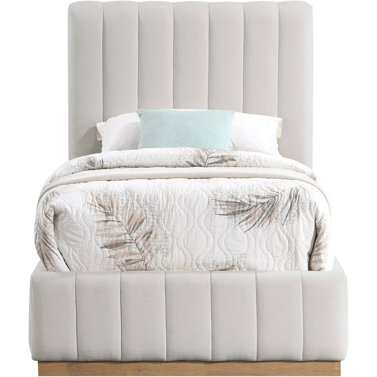 Lucia Cream Linen Textured Fabric Upholstered Bed
