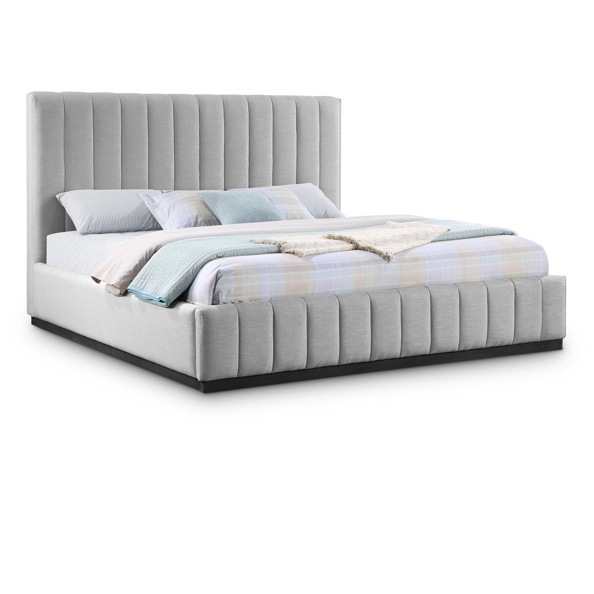 Lucia Grey Linen Textured Fabric Upholstered Bed