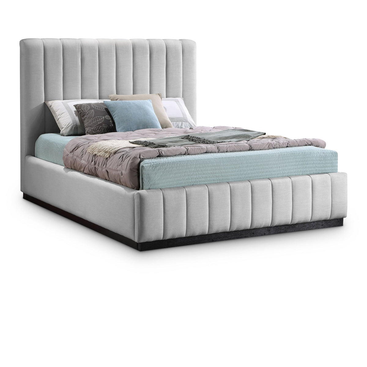 Lucia Grey Linen Textured Fabric Upholstered Bed
