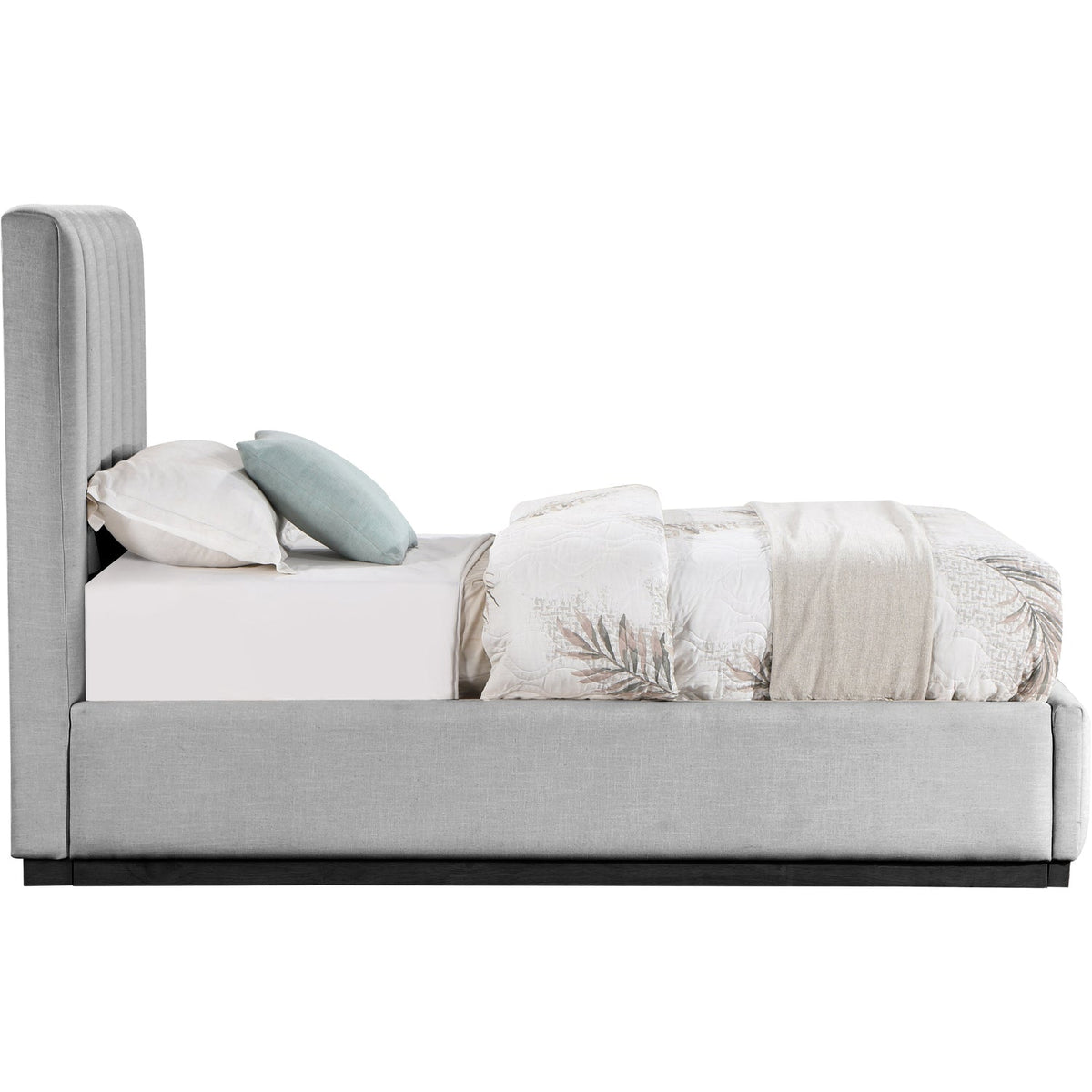 Lucia Grey Linen Textured Fabric Upholstered Bed