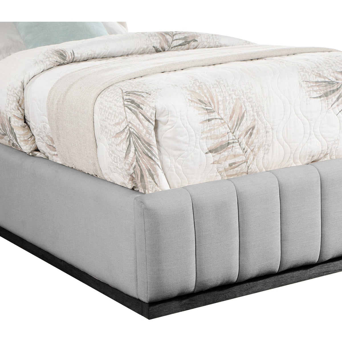 Lucia Grey Linen Textured Fabric Upholstered Bed