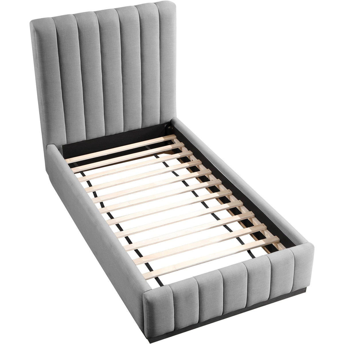 Lucia Grey Linen Textured Fabric Upholstered Bed
