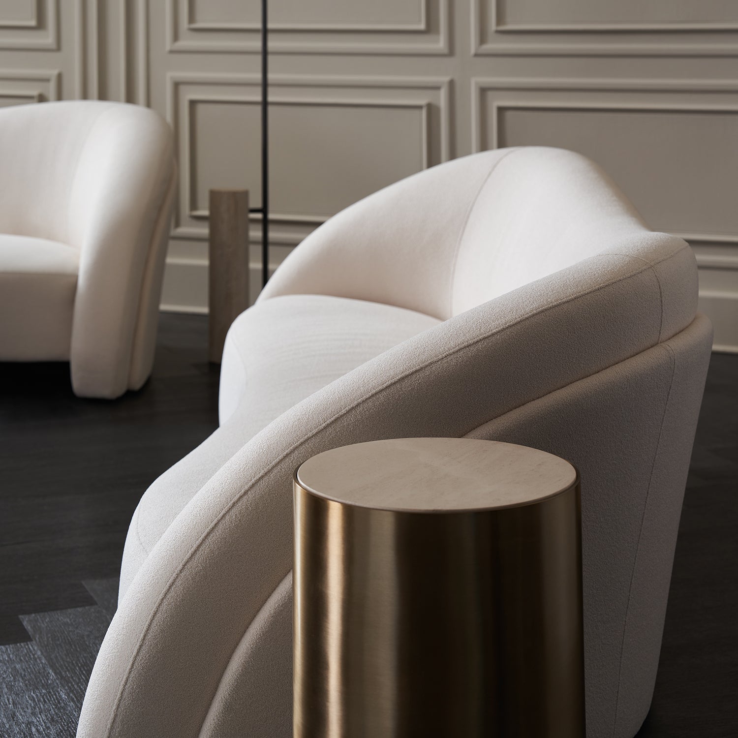 Caracole Movement Alabaster Sofa in Alabaster, side profile