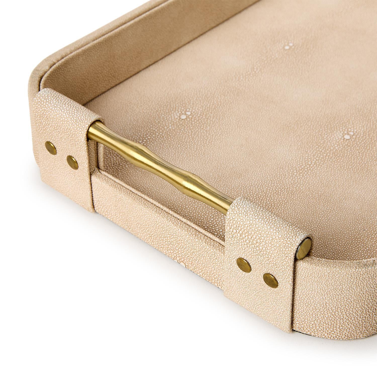 Cream Shagreen Rectangle Tray Set of 3