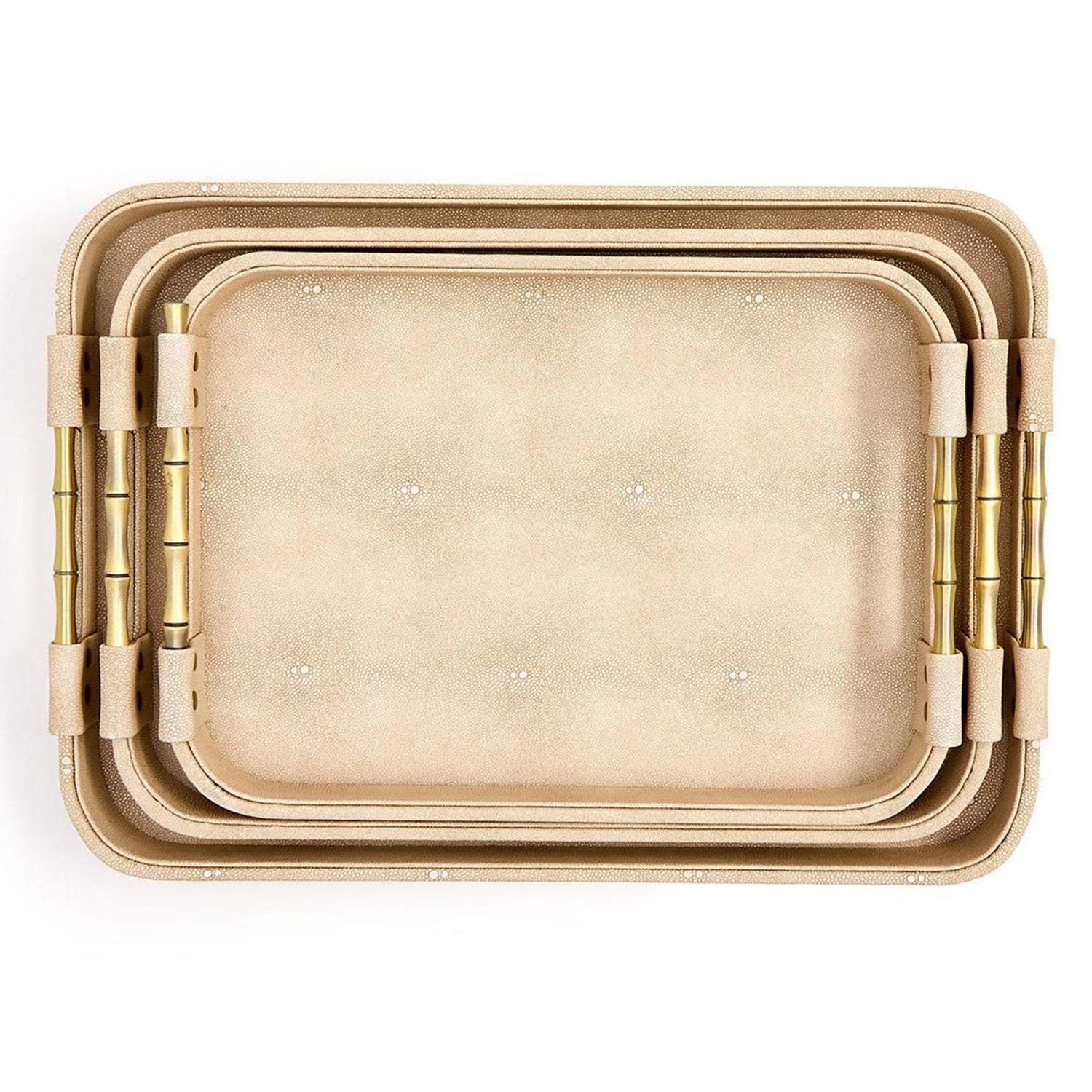 Cream Shagreen Rectangle Tray Set of 3