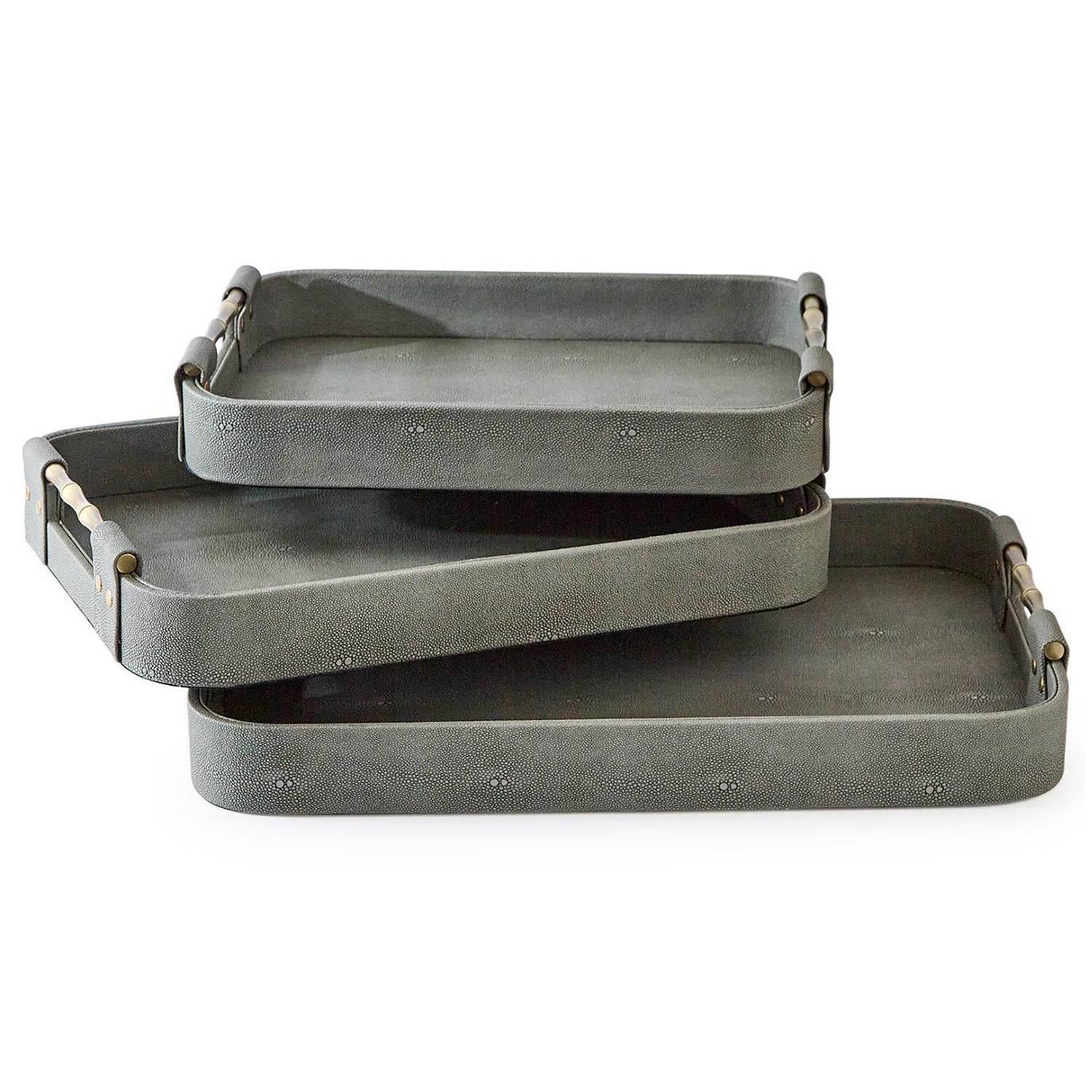 Grey Shagreen Rectangle Tray Set of 3