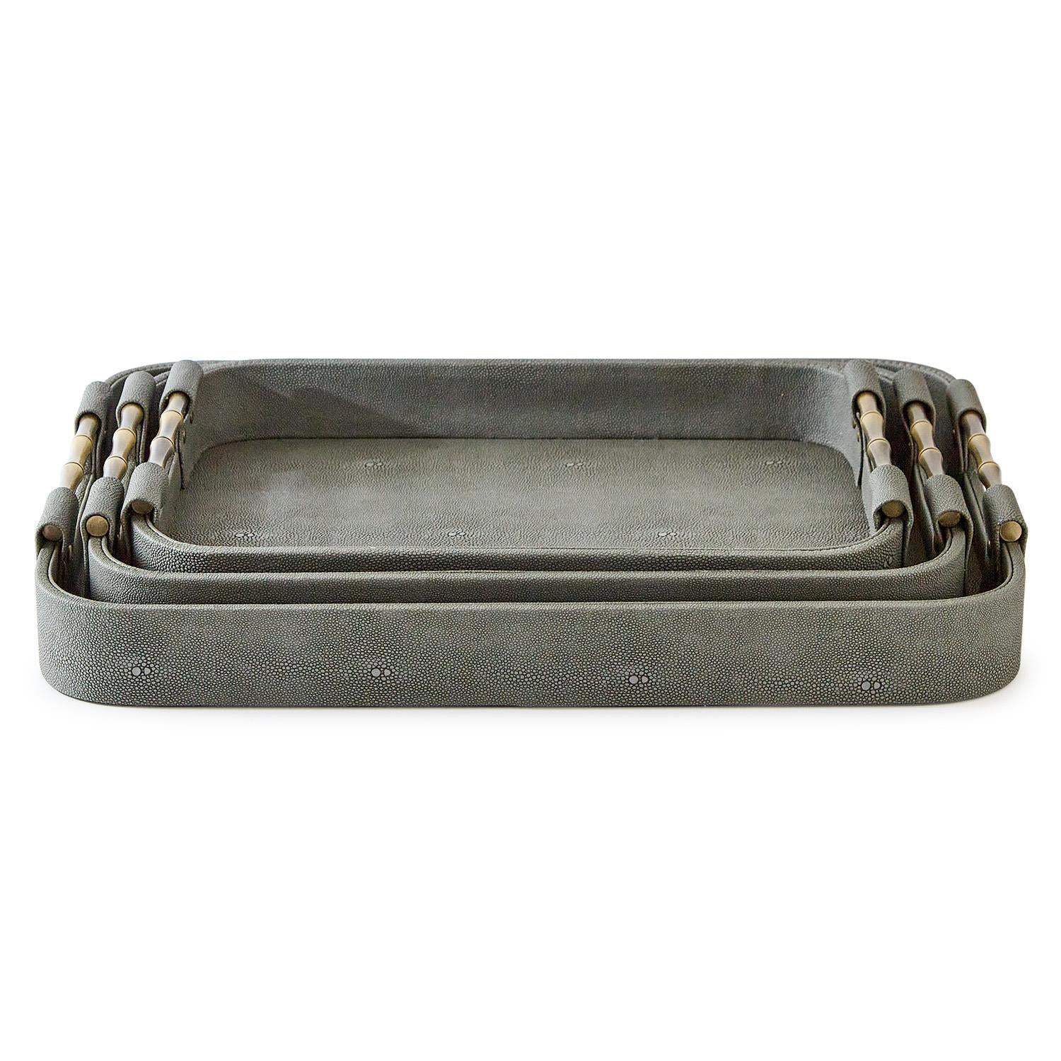 Grey Shagreen Rectangle Tray Set of 3