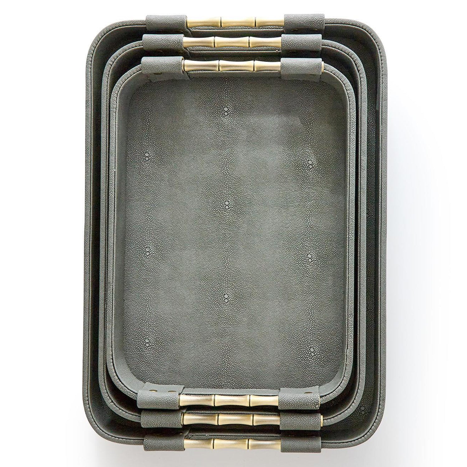 Grey Shagreen Rectangle Tray Set of 3