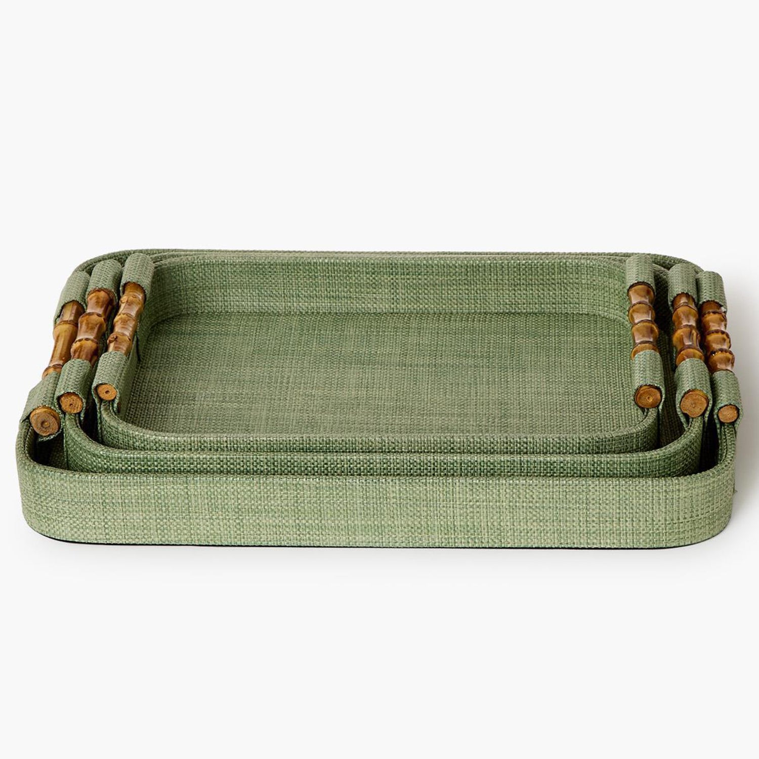 Monaco Green Faux Seagrass Nested Decorative Rectangle Tray Set of 3