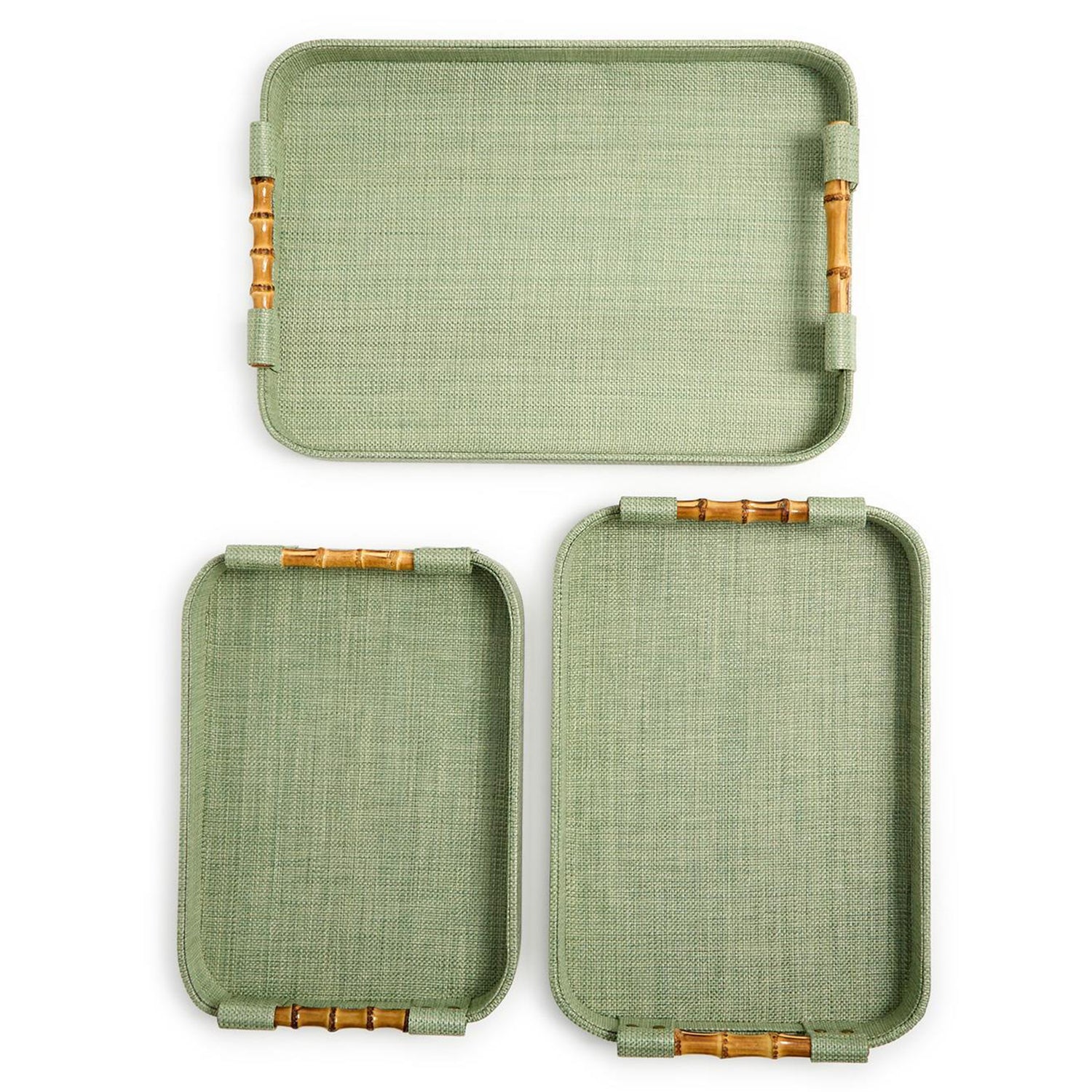 Monaco Green Faux Seagrass Nested Decorative Rectangle Tray Set of 3