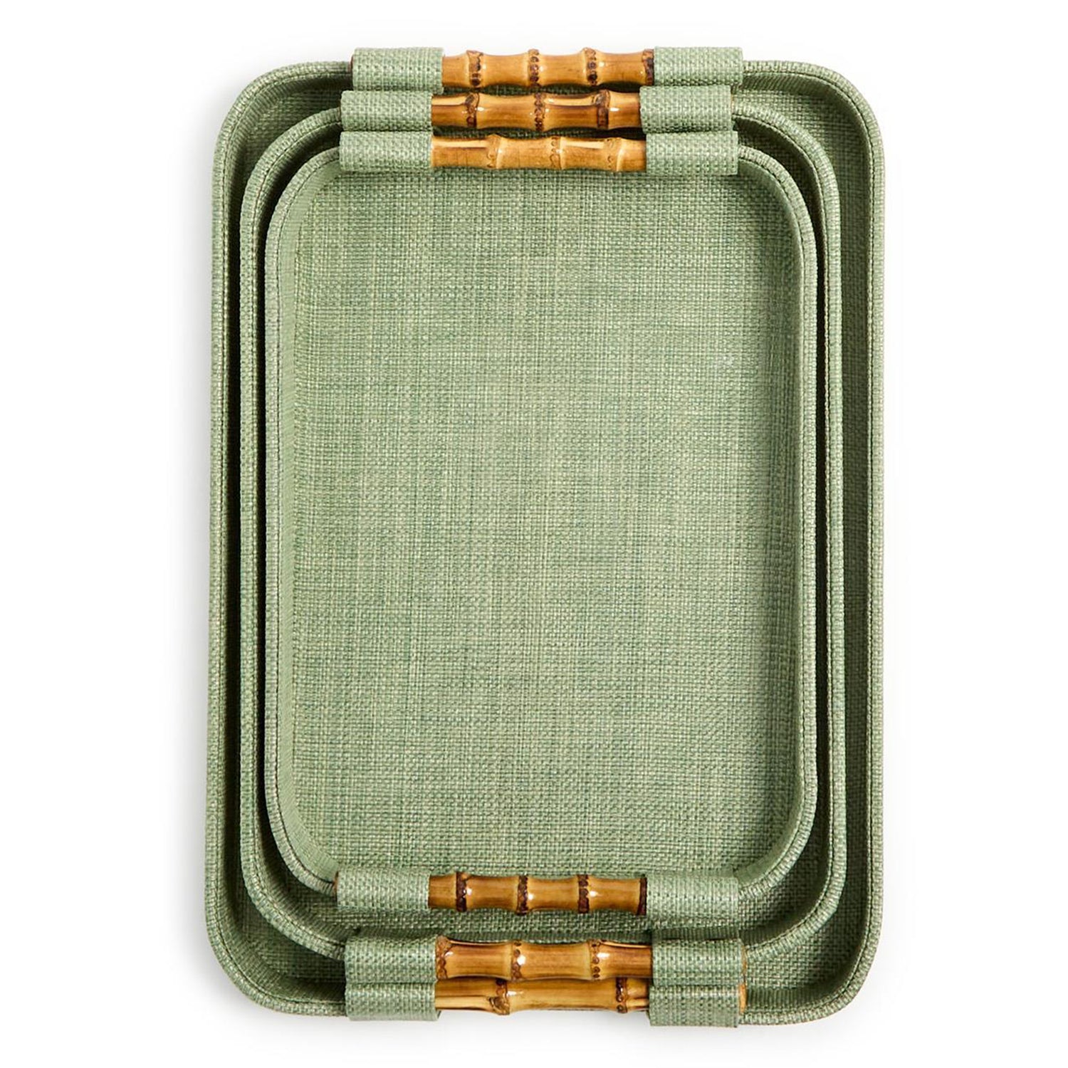 Monaco Green Faux Seagrass Nested Decorative Rectangle Tray Set of 3
