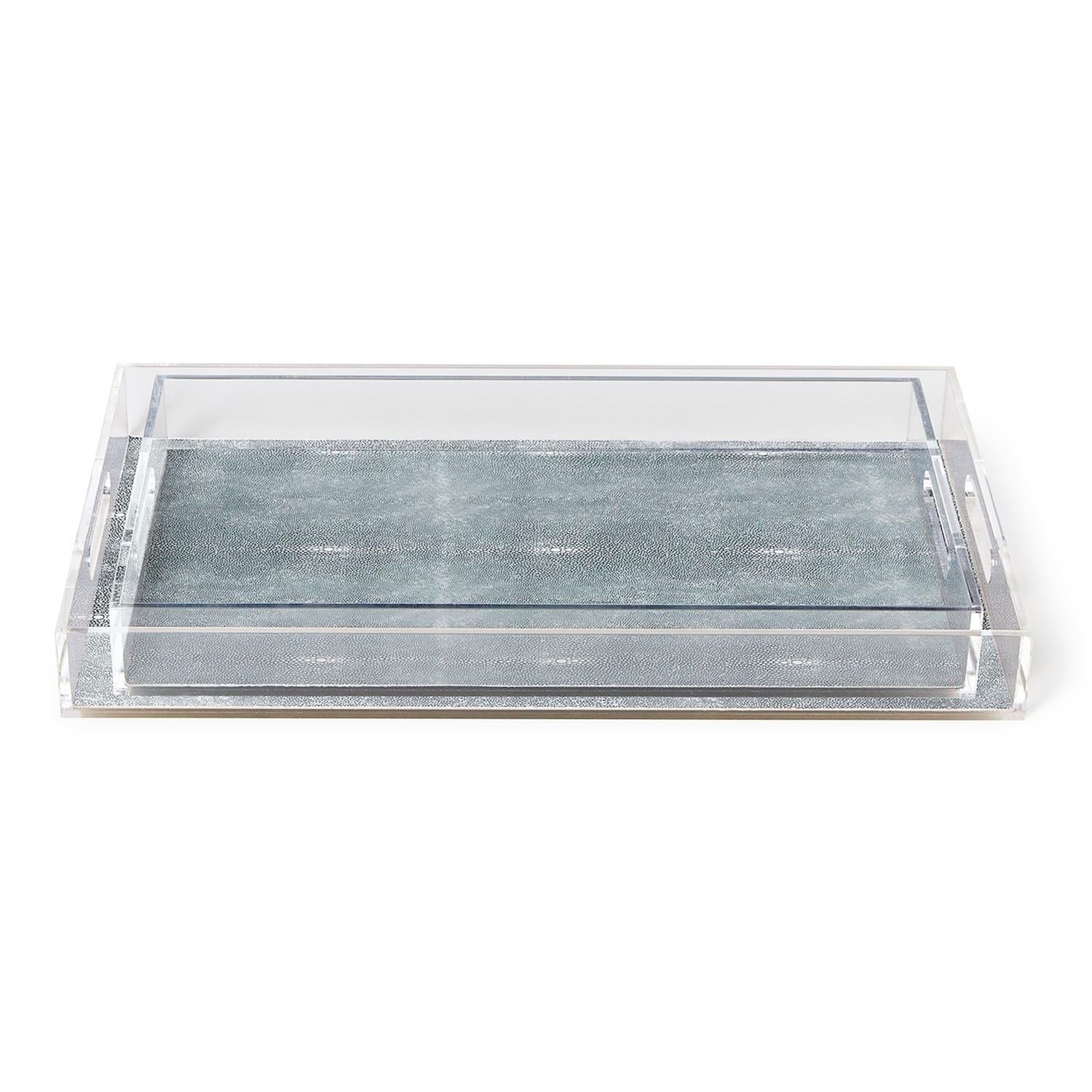 Shagreen Acrylic Tray with Faux Grey Shagreen Surface Set of 2