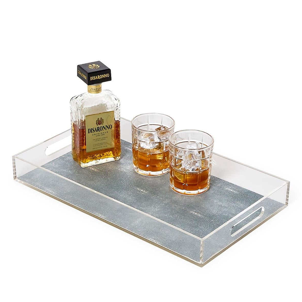 Shagreen Acrylic Tray with Faux Grey Shagreen Surface Set of 2