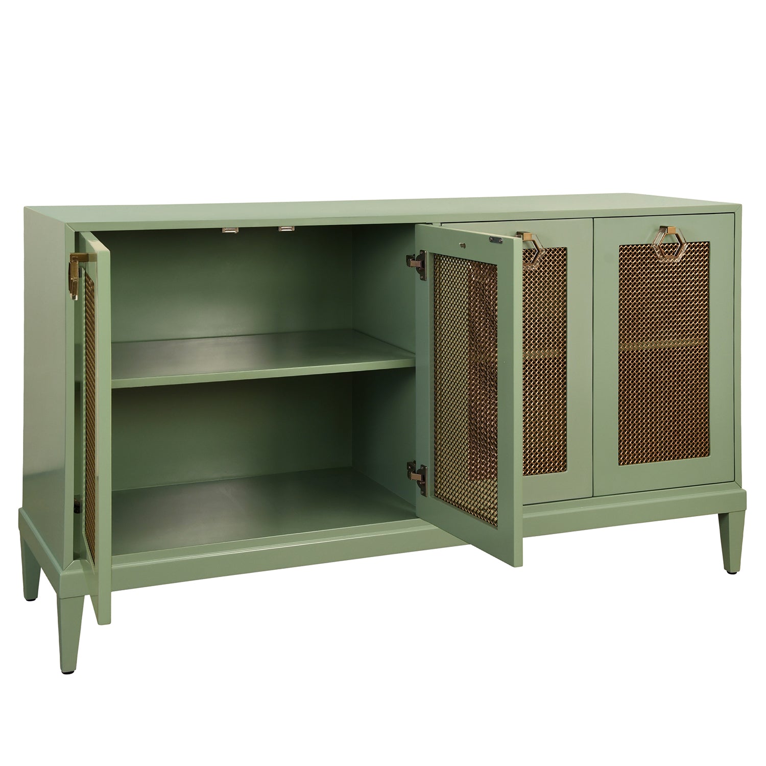 Marcella Green Four Door Buffet styled in a room setting