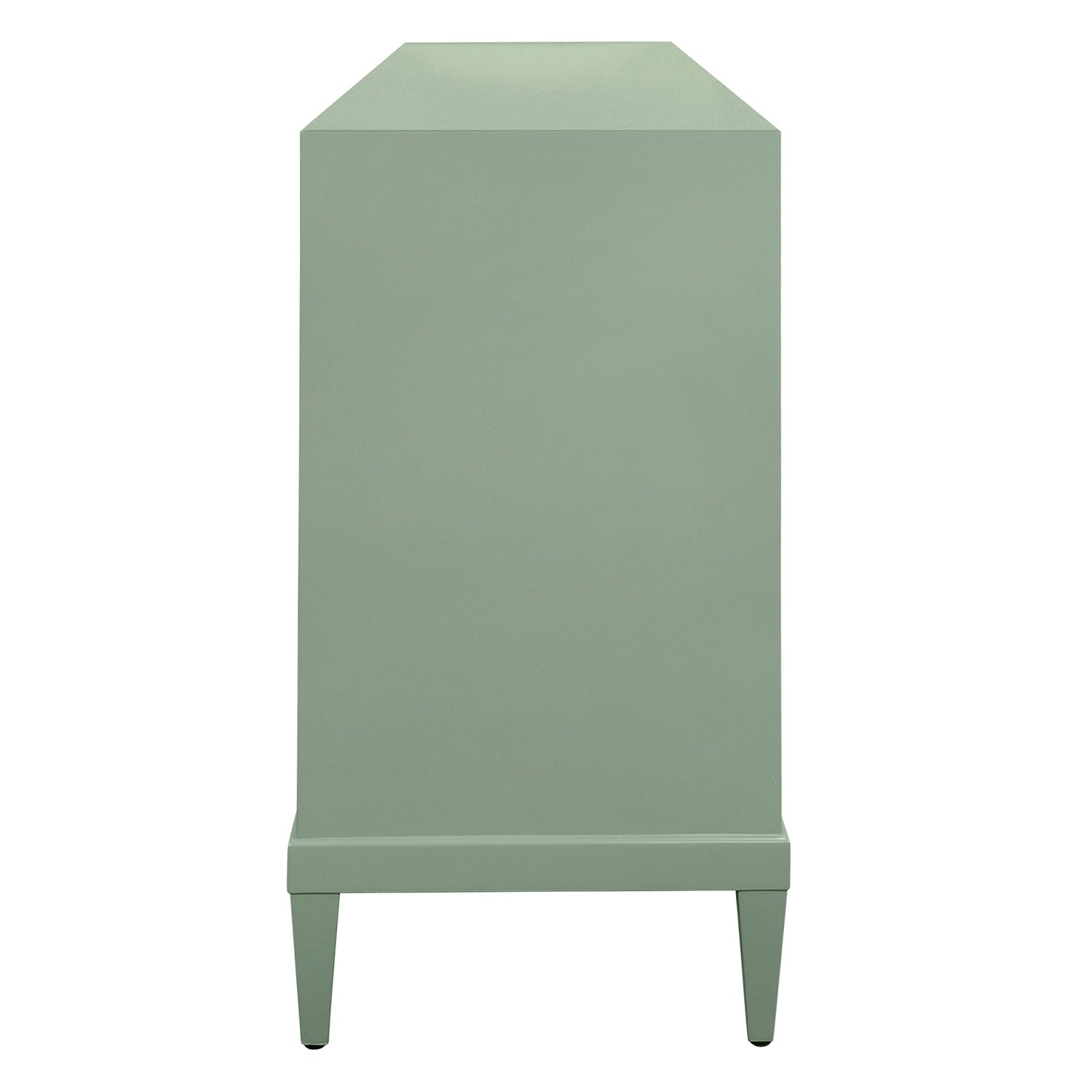 Close-up of the green wood finish on the Marcella Green Four Door Buffet