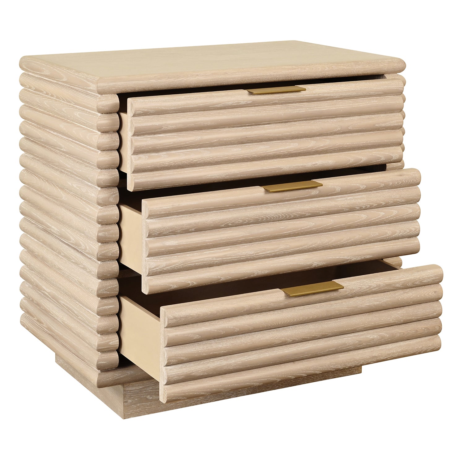 Worlds Away Mateo Cerused Oak Three Drawer Side Table