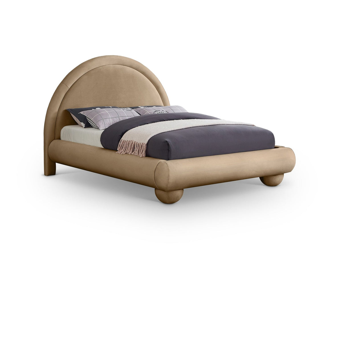 Madrid Beige Velvet Upholstered Bed
