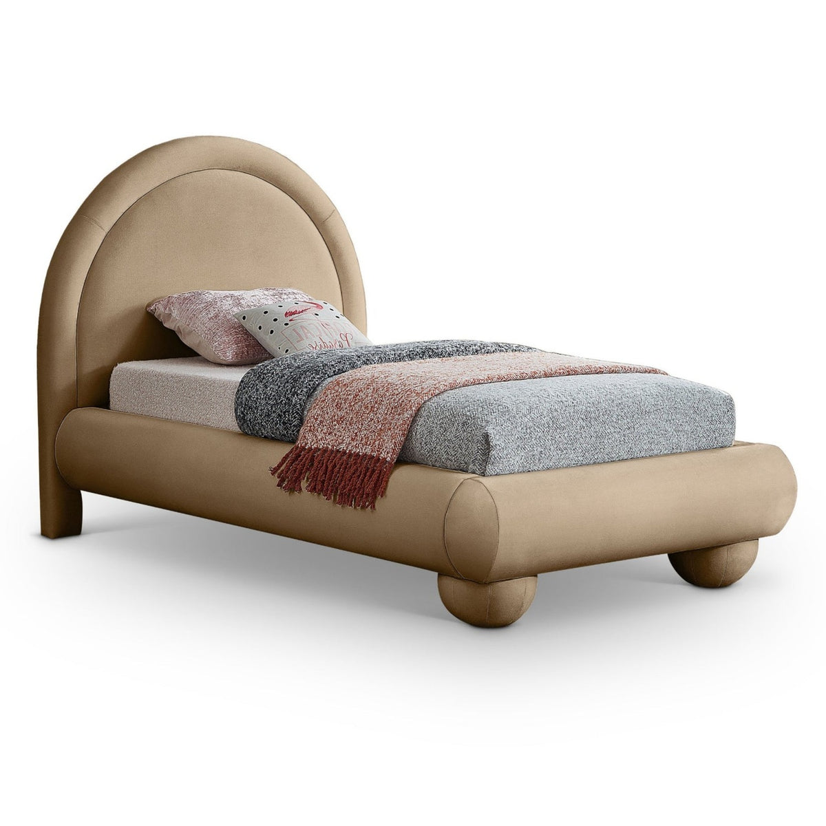 Madrid Beige Velvet Upholstered Bed in beige velvet, primary product view
