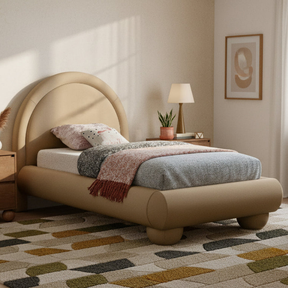 Madrid Beige Velvet Upholstered Bed