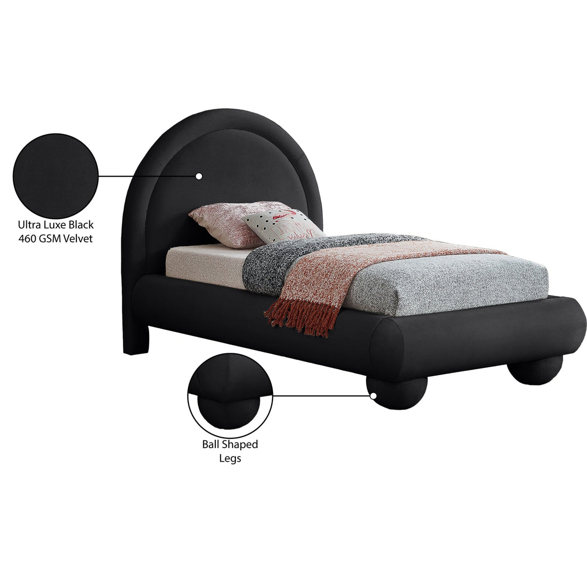 Madrid Black Velvet Upholstered Bed