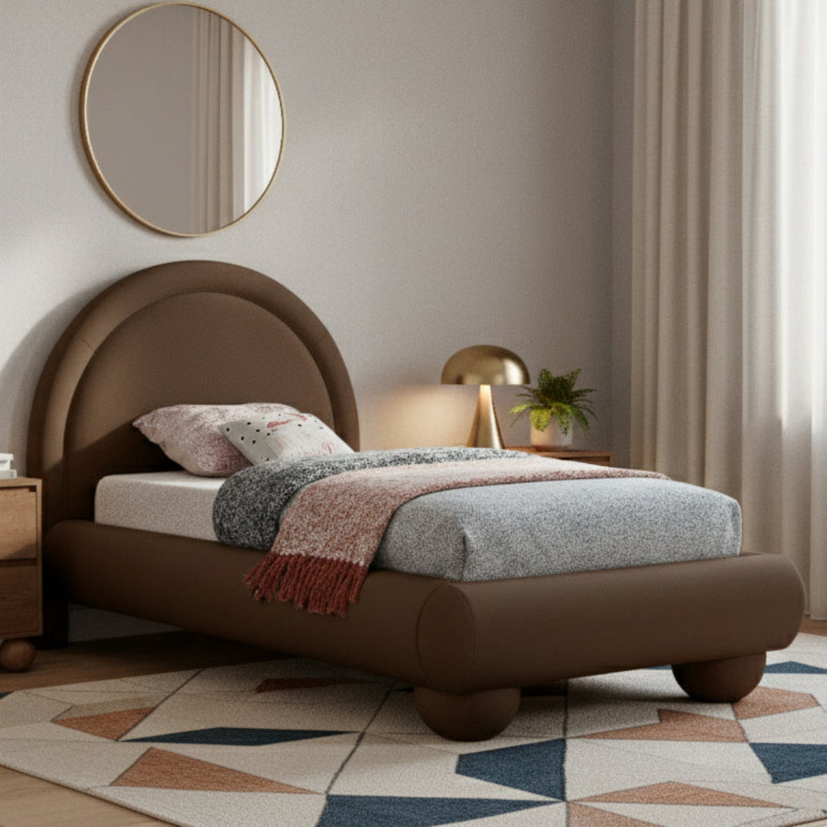 Madrid Brown Velvet Upholstered Bed
