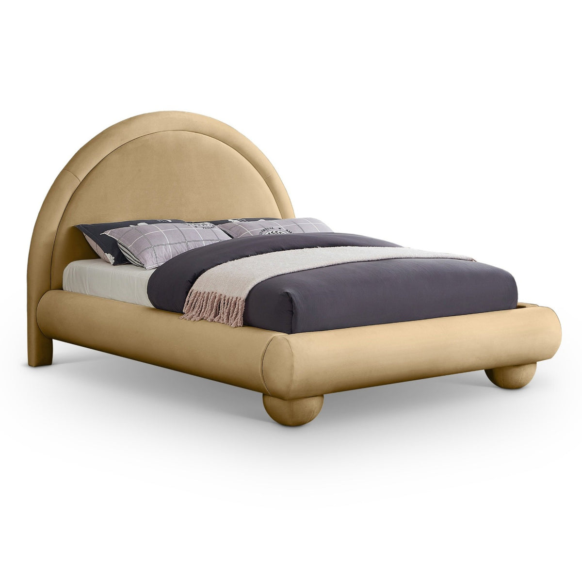 Madrid Camel Velvet Upholstered Bed