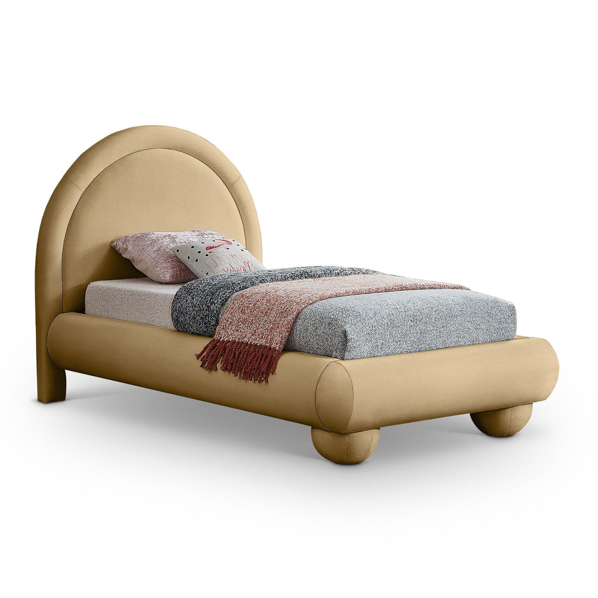 Madrid Camel Velvet Upholstered Bed in camel velvet, primary product view