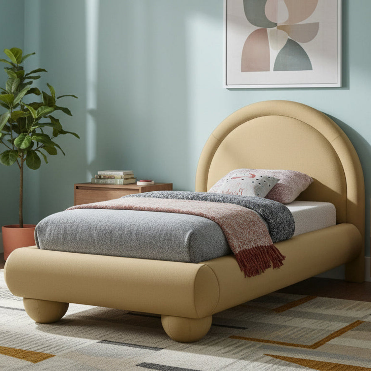 Madrid Camel Velvet Upholstered Bed