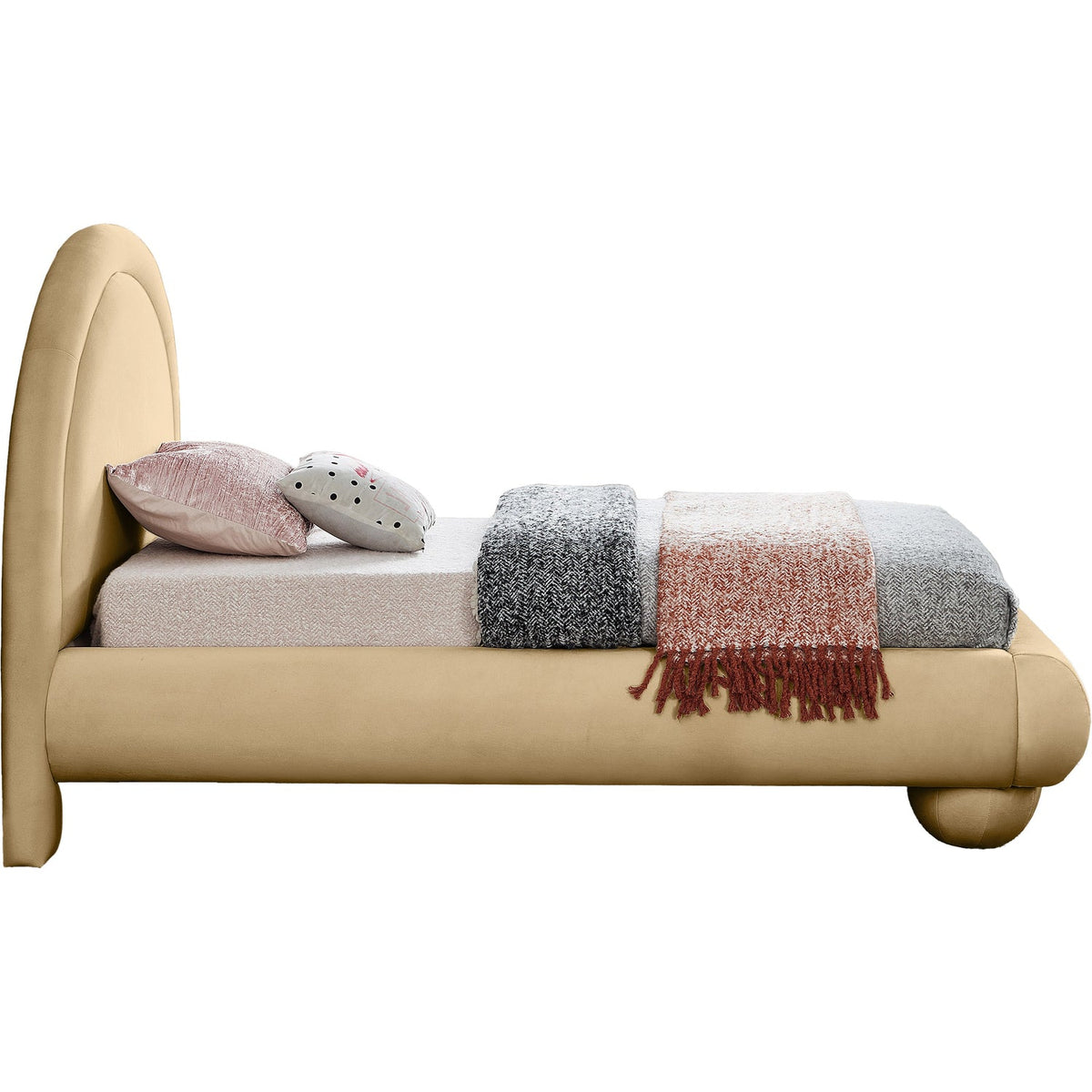 Madrid Camel Velvet Upholstered Bed