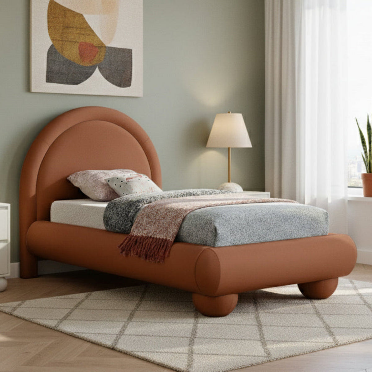 Madrid Cognac Velvet Upholstered Bed