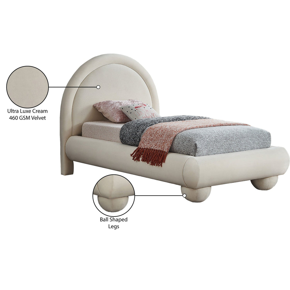 Madrid Cream Velvet Upholstered Bed