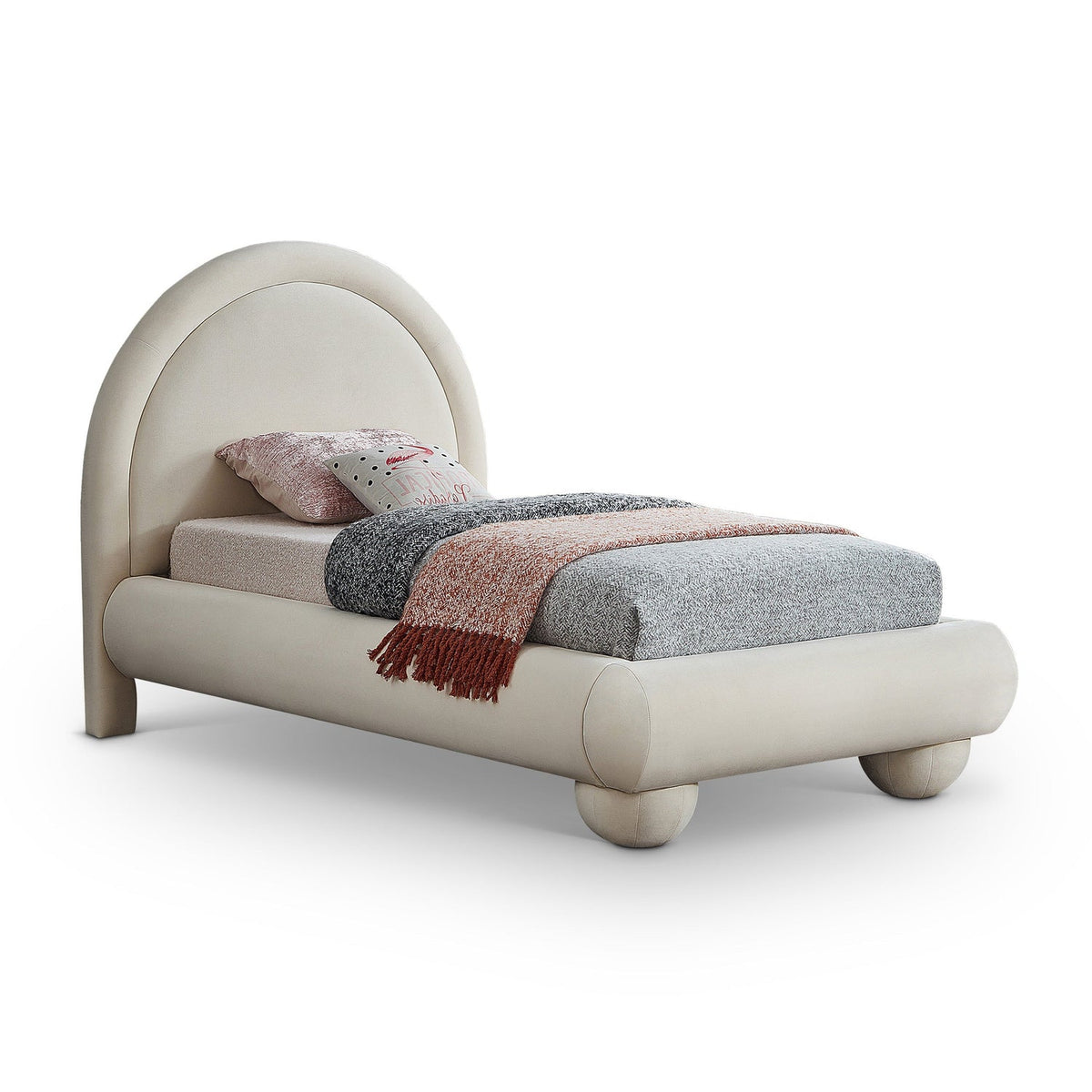 Madrid Cream Velvet Upholstered Bed in cream velvet, primary product view
