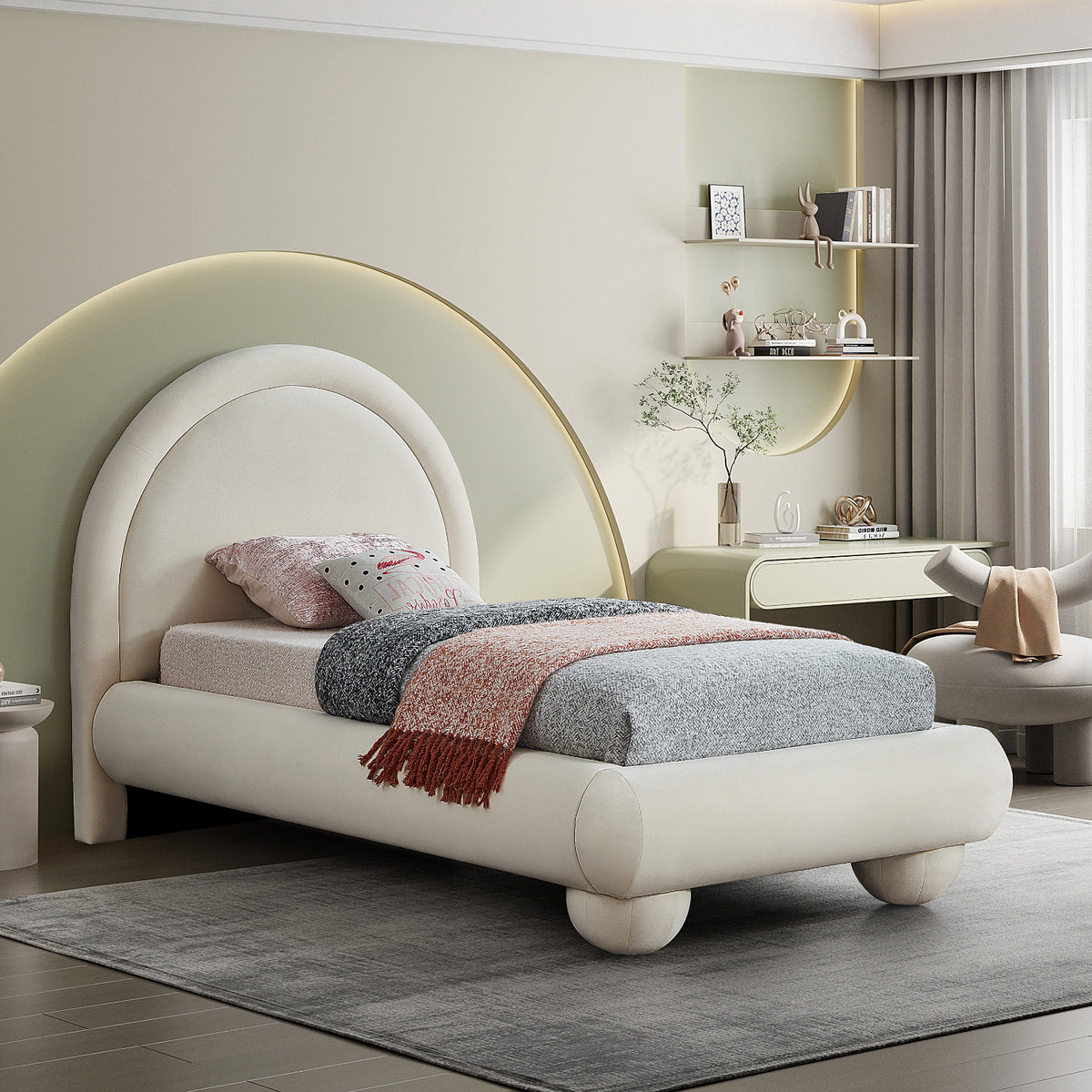Madrid Cream Velvet Upholstered Bed