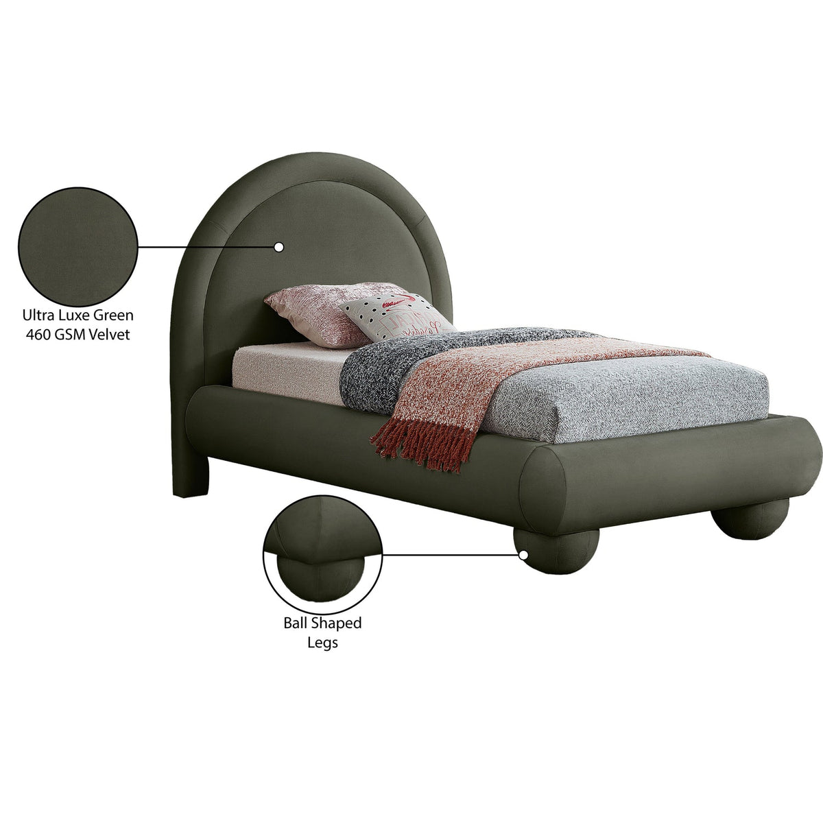 Madrid Green Velvet Upholstered Bed