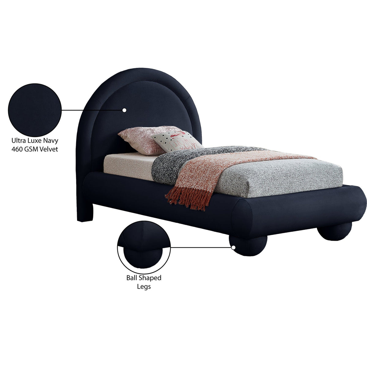 Madrid Navy Velvet Upholstered Bed